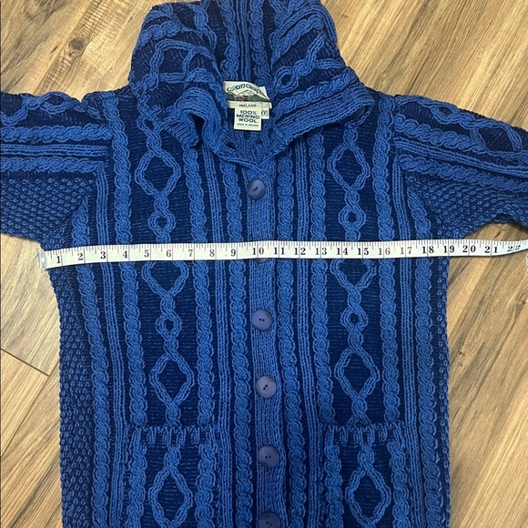 Aran Crafts Ireland 100% Merino Wool Cable Knit Cardigan Sweater Blue XXS - Picture 4 of 6